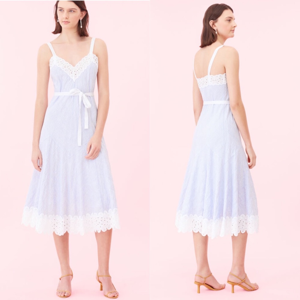 NWT Rebecca Taylor Cotton Stripe & Lace Midi Dress size 0